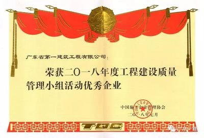 喜報:我司榮獲 &ldquo;2018年度工程建設質量管理小組活動優秀企業&rdquo;等多個獎項